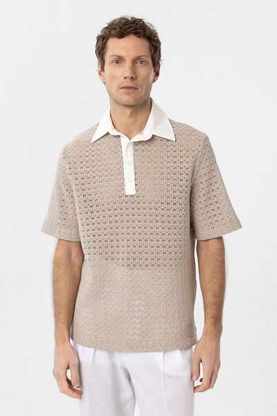 Antioch Beige Polo Neck Knitted Men's T-Shirt