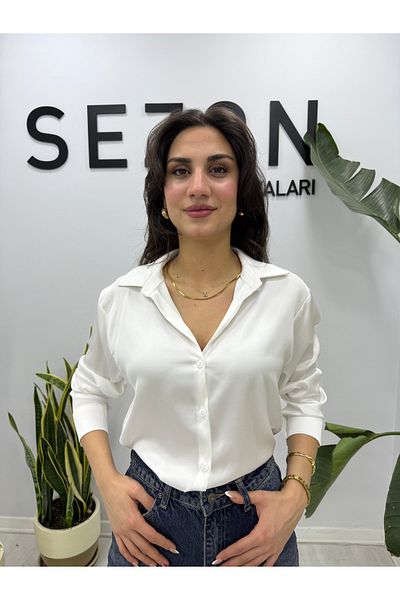 SEZON MAGAZALARI Cămașă de damă din satin de bumbac cu nasturi