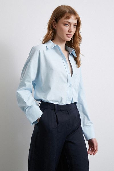 Never more Blue Oversize Shirt Linen Blended Design