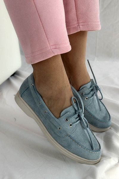Shoebutik Mocasin pentru femei Sima Baby Blue Suede