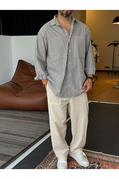 BYBASICMAN Anthracite Reverse Line Pocket Shirt V-40-366