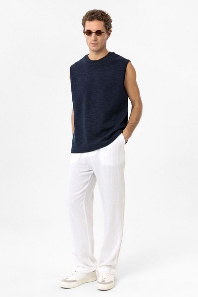 Antioch Navy Blue Regular Fit Textured Men's Sleeveless T-Shirt