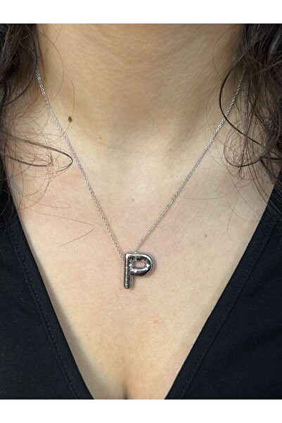 Asef Hediye بالون فضي اللون حرف قلادة حرف P قلادة