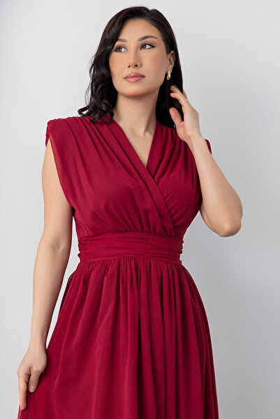 PULLIMM Kruvze Yaka Yırtmaçlı Şifon Elbise DKS1255