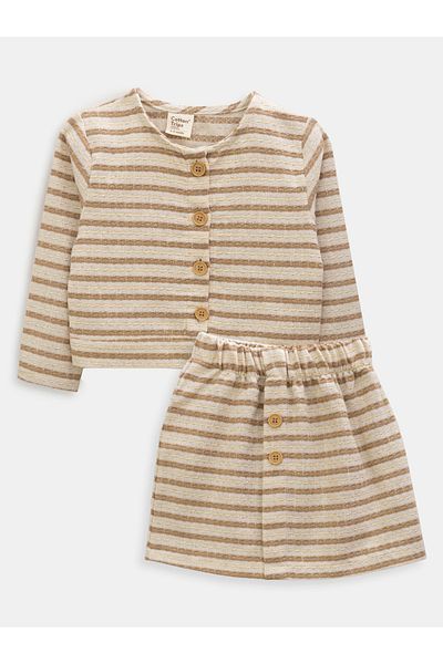 Cotton Trips Glitter Patterned Cardigan Skirt Set for Children Aged 2-8
