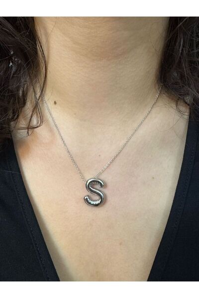 Asef Hediye بالون فضي اللون قلادة بحرف S قلادة بحرف