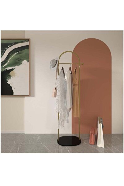 COOYA Metal Coat Rack and Clothes Hanger Stand- Half-Round Shape, Multi-Functional (Gold Rack-Black Base)