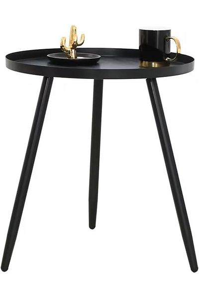 COOYA Creative Coffee Table Metal Structure Indoor and Outdoor,Metal Circular Tray with 3 Legs (Black)