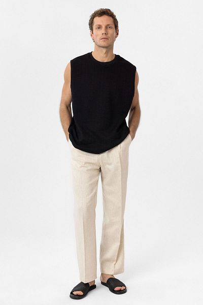 Antioch Black Regular Fit Textured Men's Sleeveless T-Shirt