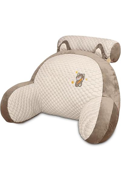 COOYA Reading Pillow with Armrests, Back Support for Sitting Up in Bed, Ice silk and pp cotton fabrics