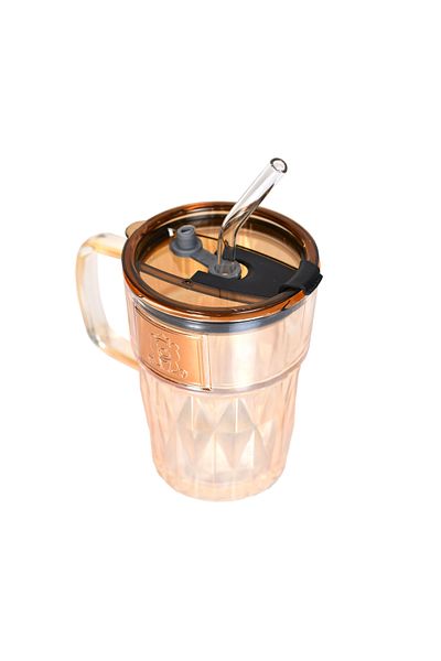 Generic Glass Coffee Mug with Lid and Straw Portable Transparent Espresso Cup for Milk and Juice Leakproof Drinking Cup