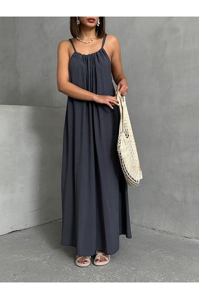 BEJNA Women's Anthracite Halter Neck Relaxed Maxi Modal Dress