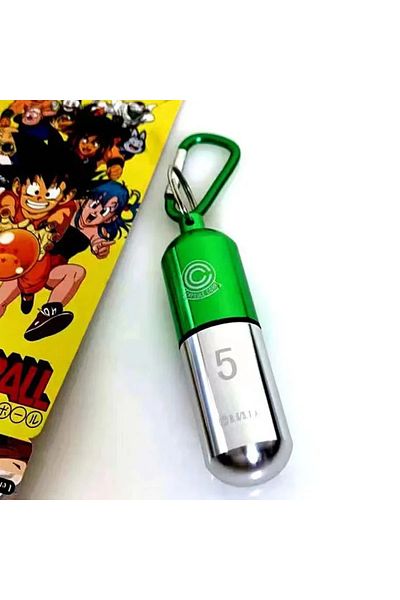 BANDAI Green Dragon Ball Aluminum Alloy Keychain Toy Bulma Capsule Creative Keyring Portable Pill Box Conta