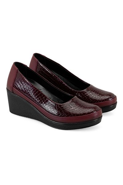 Desa Women's Burgundy Comfort Wedge Heeled Leather Casual Shoes