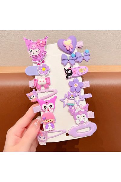 Choice A1 14 Pieces Sanrio Kuromi Stretch Bow Headband Children's Cute Double Ponytail Leather Band Hair Ac