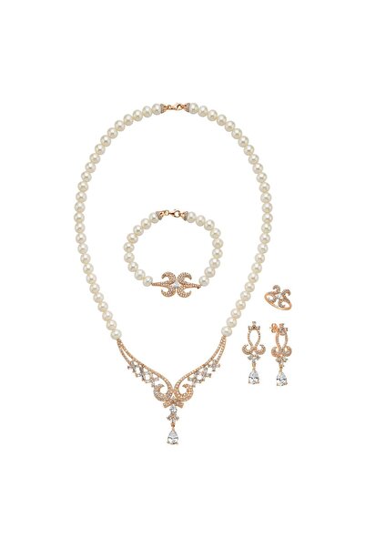 Birinci 925 Ayar Gümüş 8 mm Koç Başı Zirkon Taşlı İnci Kolye Bileklik Küpe Yü...