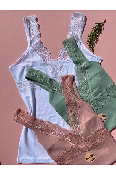 LEYNA BUTİK Țesătură modal din bumbac, cu decolteu în V, cu curele din dantel...