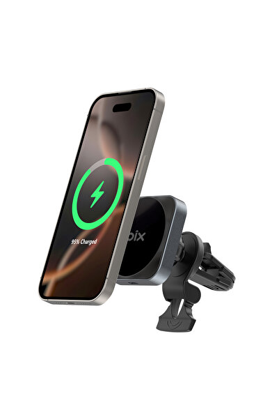 Bix BXCH10 15W Kablosuz Şarj Destekli 180° Ayarlanabilir Çok Açılı Manyetik Araç İçi Telefon Tutucu Gri