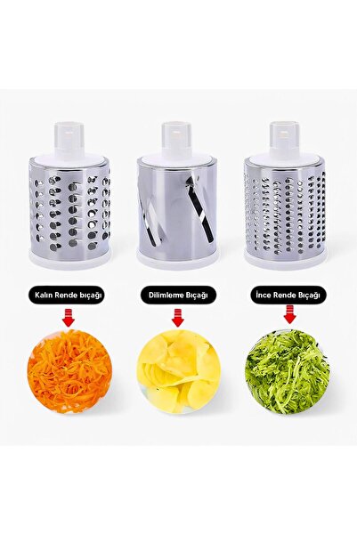 Nazarone Çevirme Kollu Rende Ve Sebze Doğrayıcı 3 Aparatlı Masaüstü Seti-mavi