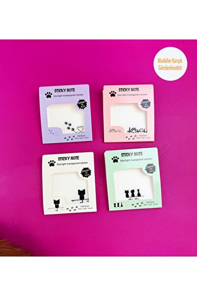 Gift Moda Kedi Tasarımlı Şeffaf Post-it