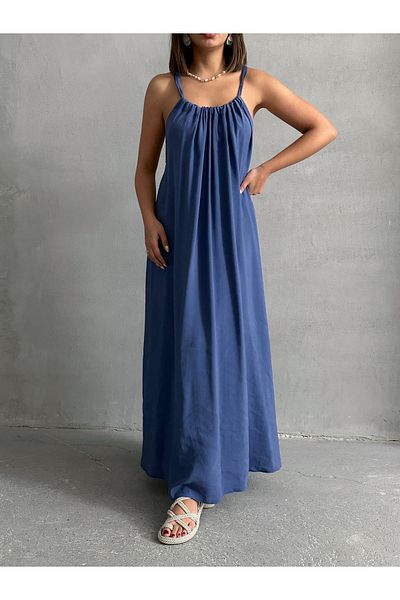 BEJNA Γυναικείο Indigo Halter Φόρεμα Relaxed Maxi Modal