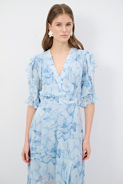 adL V Yaka Desenli Elbise