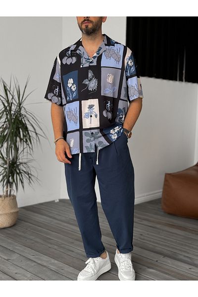 BYBASICMAN Black Collage Short Sleeve Shirt C-1674