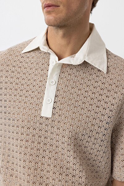 Antioch Beige Polo Neck Knitted Men's T-Shirt