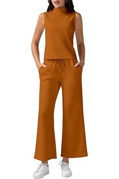 fulina Women's Summer 2 PieceCollar Vest, Wide Leg Trousers Casual Suit,Fashion Movement，Comfortable fabric
