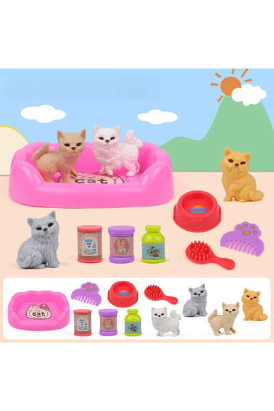 Choice4 cat 11pcs QWZ Pretend Play Toy Fashion Mini Pets Cat Dog House Kennel Bathtub For Children Play Hous