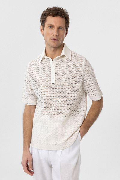 Antioch Ecru Polo Neck Knitted Men's T-Shirt