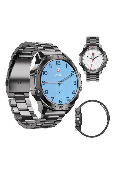 Swiss Military DOM5 Smartwatch 1.43" AMOLED,BT Calling,Health & Sports Tracking,IP68,Silver Frame with Sliver Strap