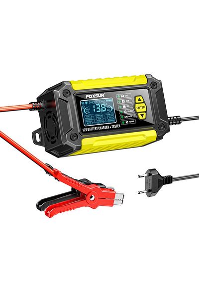Choice Yellow EU Plug New 2in1 Smart Car Battery Charger System Tester Car Motorcycle Battery Analyzer For