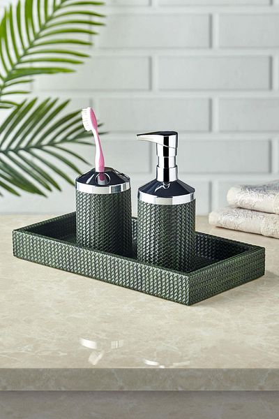 SETABIANCA Σετ μπάνιου Luxe Faux Vegan Δερμάτινο Πράσινο (Δίσκος 30*15cm)