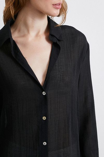Never more Embossed Striped Satin Black Shirt