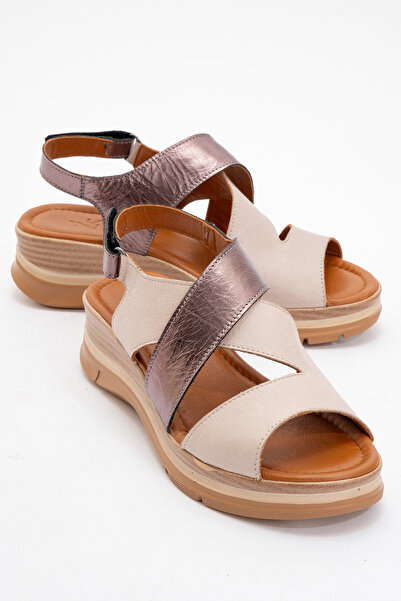Zeynep Sıradağlı Silviana Kaplama Hakiki Deri Sandalet Gri-Bronz