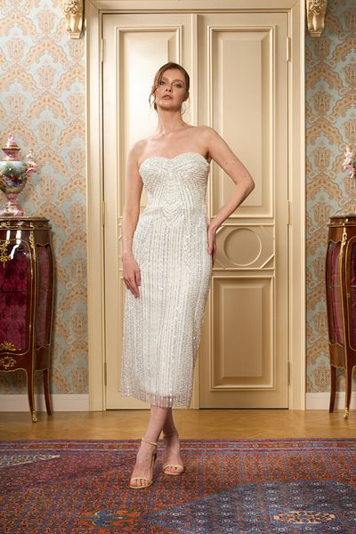 Lenta Wedding Rochie de logodnă și de seară, cu model alb, cu dantelă, creion, lungime midi