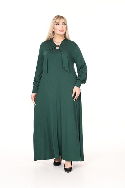 mezura tekstil Women's Tie Collar Long Sleeve Hijab Suitable Long Viscose Combed Cotton Dress