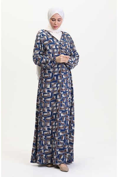 sefamerve Rochie de rugăciune cu cravată laterală 4483AG-02 Blue Mink