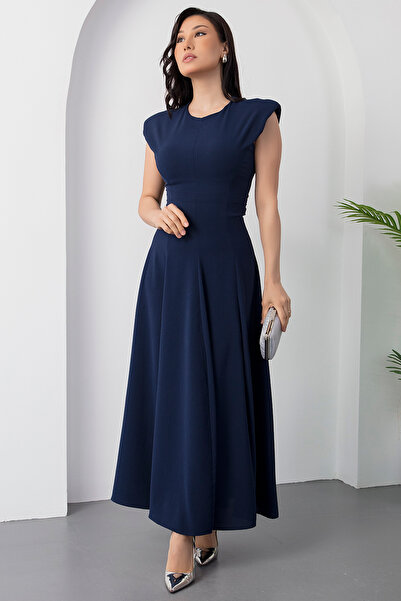 PULLIMM Crew Neck Shoulder Padded Tie Dress Ny4546