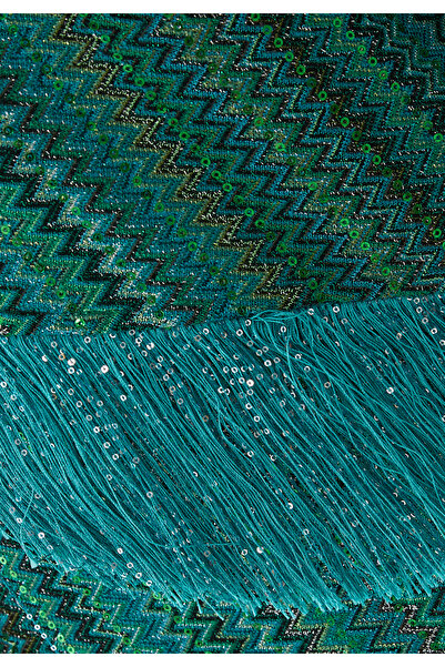 Missoni Simli Fırfırlı Maxi Elbise - Yeşil Çok Renkli