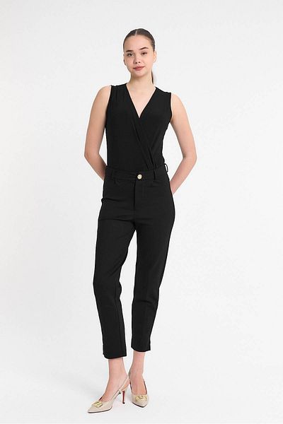 Laranor Black Buttoned Steel Knit Carrot Trousers Day&Night Elegance 25L8001