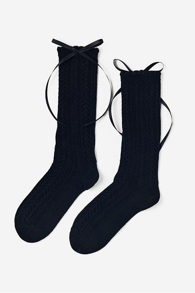 Katia&Bony Girl's Satin Bow Knitwear Knee Socks Black