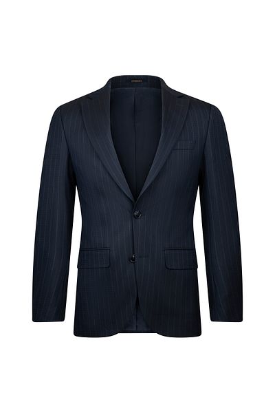 Hatemoğlu Navy Blue Slim Fit Striped Mono Collar Classic Suit