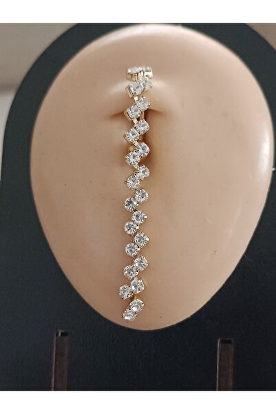AyçaSilver Sallantılı zirkon taşlı, Gold renk Çelik göbek piercing