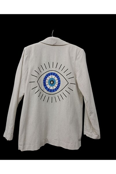 Tasarım taş detaylı astarlı keten ceket