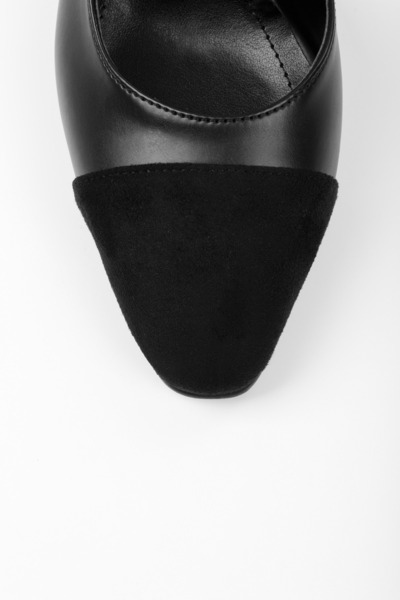 Shoeberry Women's Elya Black Skin Thick Heeled Shoes