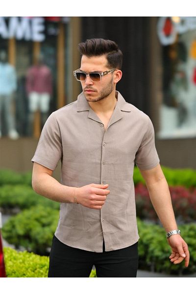 Pobudo Mink Color Cotton Linen Short Sleeve Shirt