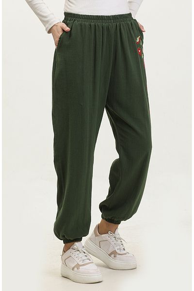 sefamerve Pânză Şile brodată - 0019-07 Pantaloni kaki