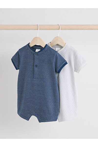 Next Baby 100% Cotton Navy Blue Gray 2-Piece Romper Set